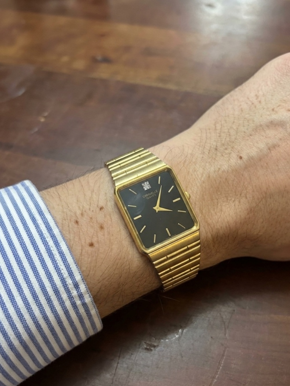 Caraville Bulova Gold-Tone Bracelet Watch with Black Dial